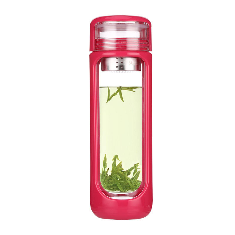 富光(FUGUANG) FG0113-350ML 新品玻璃杯 耐热玻璃水杯 塑玻双层茶杯 创意过滤带盖杯子