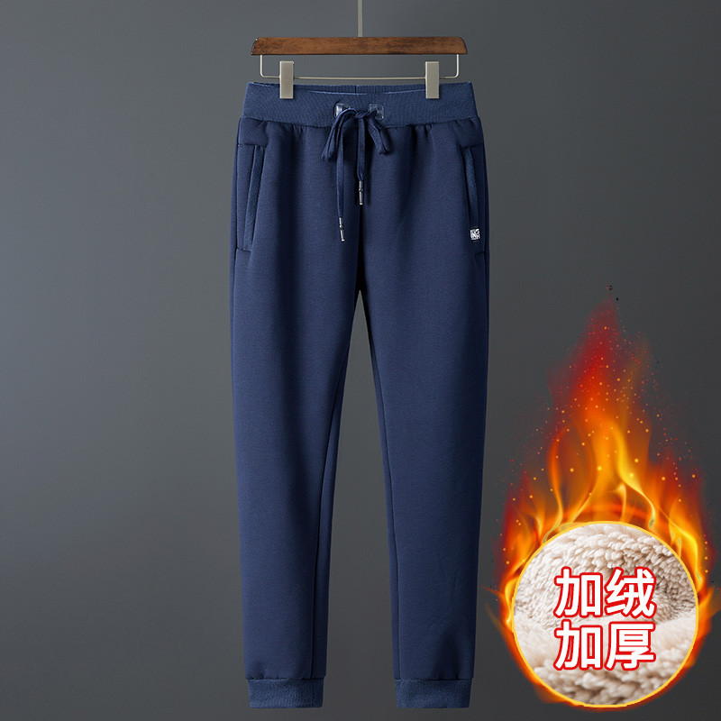 点就(DIANJIU) 男士运动裤男加绒加厚棉裤冬季长裤保暖羊羔绒卫裤收口休闲裤子男 6XL 深蓝色