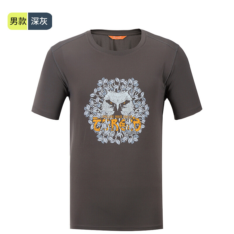 探路者（TOREAD）户外男女快干透气印花圆领短袖T恤KAJF81331/KAJF82332 XL KAJF81331-G08X深灰（男）