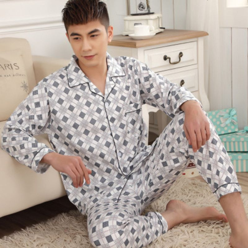 唯景WEIJING睡衣男春秋季纯棉质男士加大码长袖男式开衫套装家居服秋薄款夏季 码数偏小，建议咨询客服！ 851#蓝色