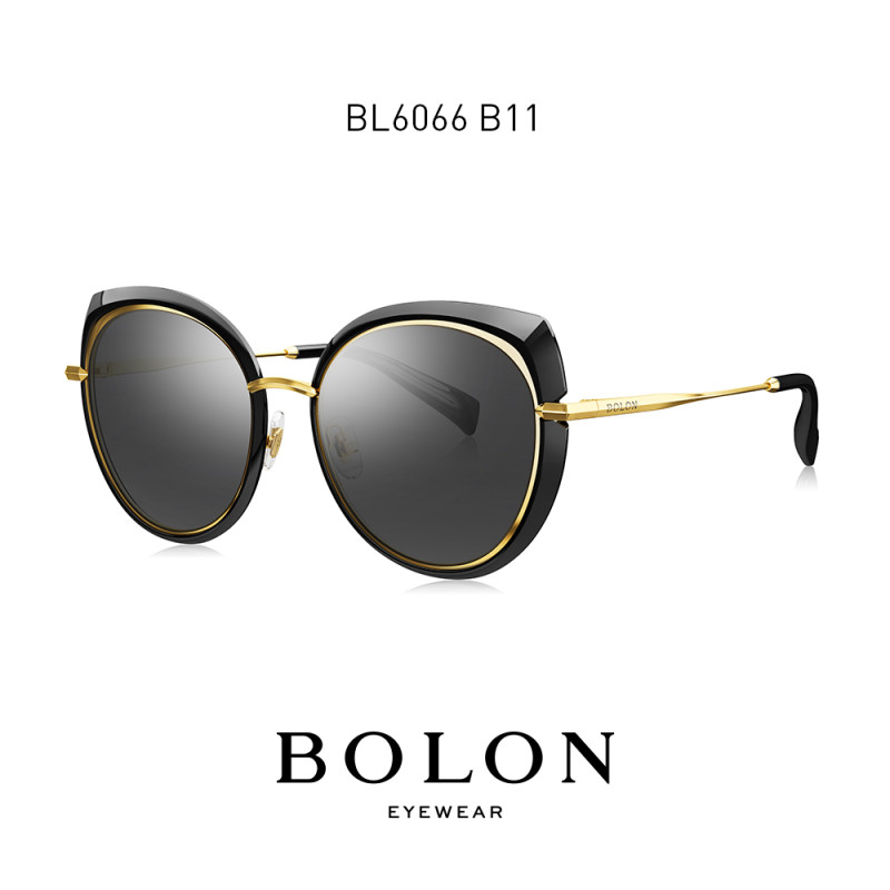 BOLON暴龙2019新款偏光猫眼金属太阳镜女墨镜潮流时尚眼镜BL6066 B11