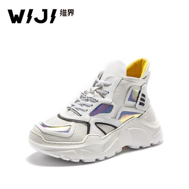 WIJI新款时尚潮流老爹鞋休闲个性炫酷拼色厚底青春透气舒适女鞋_1 白色 39