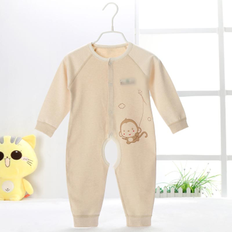 婴儿连体衣2017年春季上新款春夏季宝宝哈衣衣服开档爬服儿童春季内衣长袖单排扣男宝宝女宝宝通用内衣 卡其色16610. 90cm(90cm（衣标65公分）)