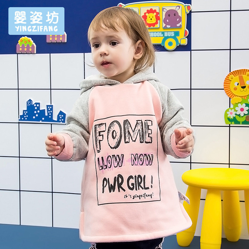 婴姿坊童装女童冬装长袖加绒卫衣宝宝加绒连帽厚上衣 110cm 粉红色
