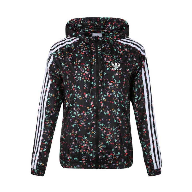 阿迪达斯三叶女新款运动时尚碎花休闲连帽夹克防风衣外套DP8587_9 M DP8587