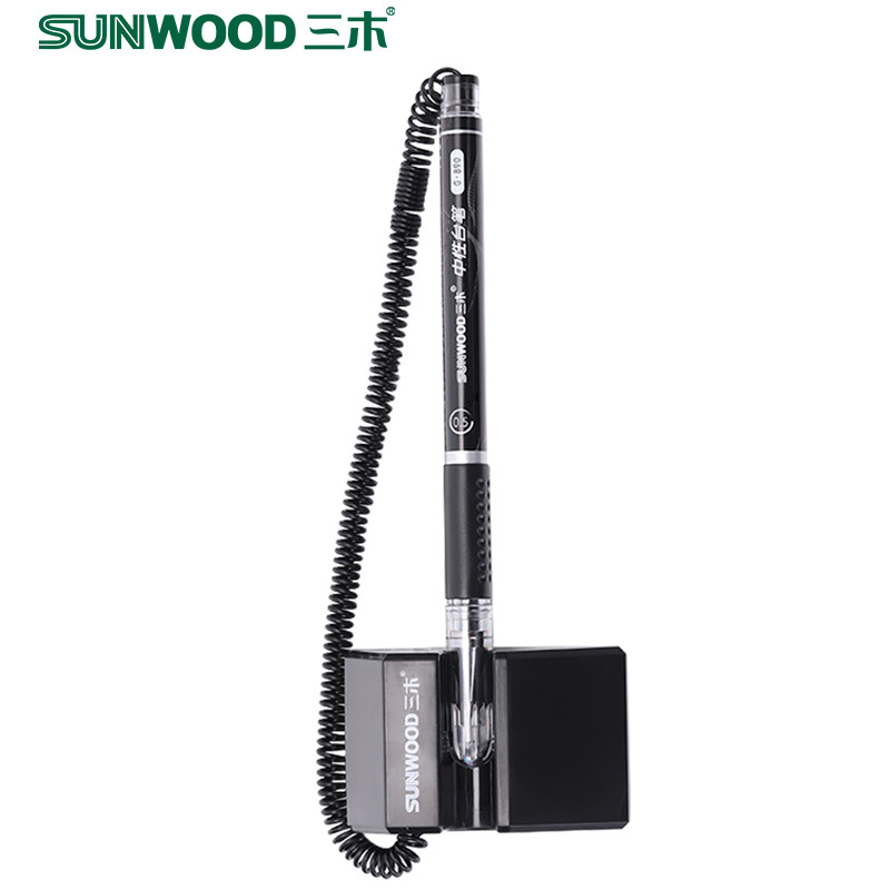 三木(SUNWOOD)SMGR-890B台笔办公中性笔柜台桌面签字笔可粘贴固定带绳吧台笔银行前台笔粘桌碳素笔水笔黑色