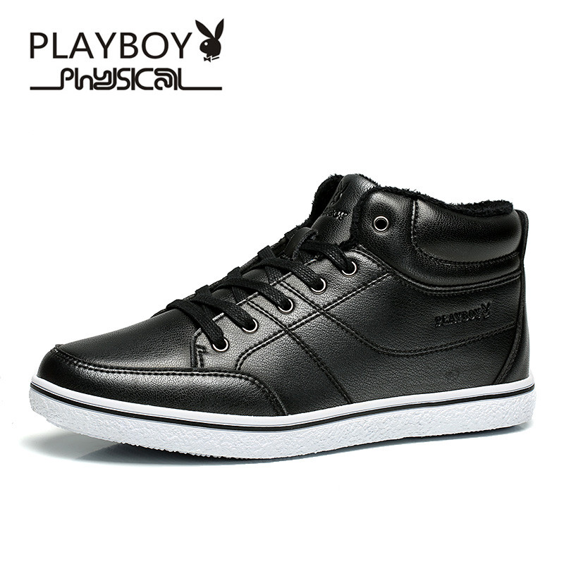 PLAYBOY/花花公子 男鞋秋冬季高帮休闲皮鞋男士加绒棉鞋子 40码 【DS67128新款】铁灰加绒