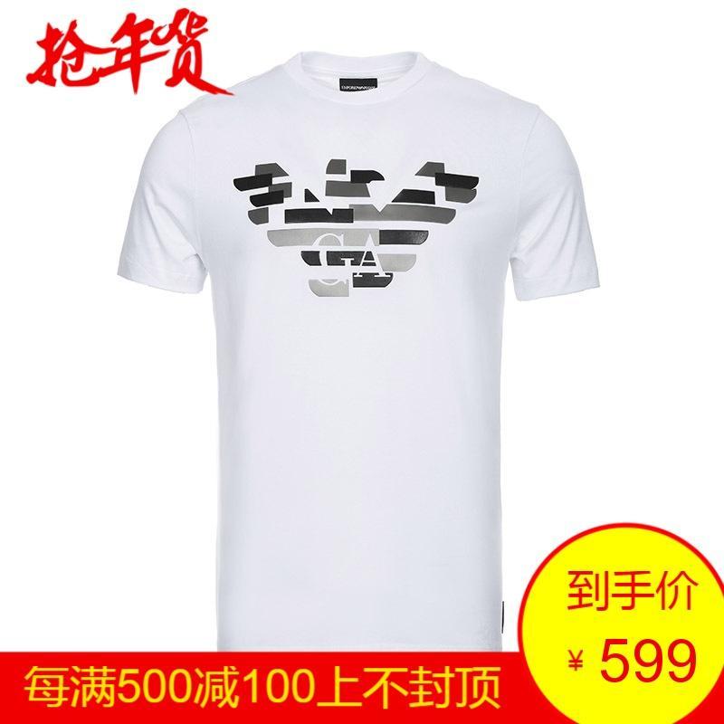 EMPORIO ARMANI 阿玛尼 男士棉质圆领短袖T恤 6Z1TF7 1J30Z 0100-白色徽标图案 XS