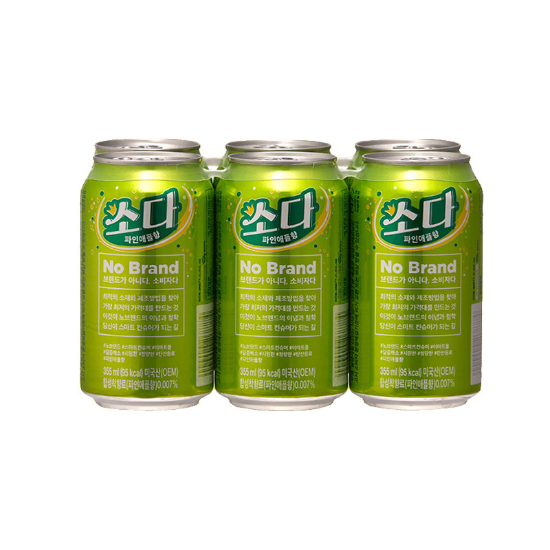 韩国进口 No Brand 菠萝味（凤梨）苏打水汽水饮料 355ml*6