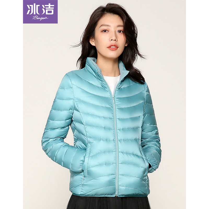 冰洁立领短款轻薄羽绒服女时尚个性韩版修身外套潮女J80131008 星月蓝5288 185/104A