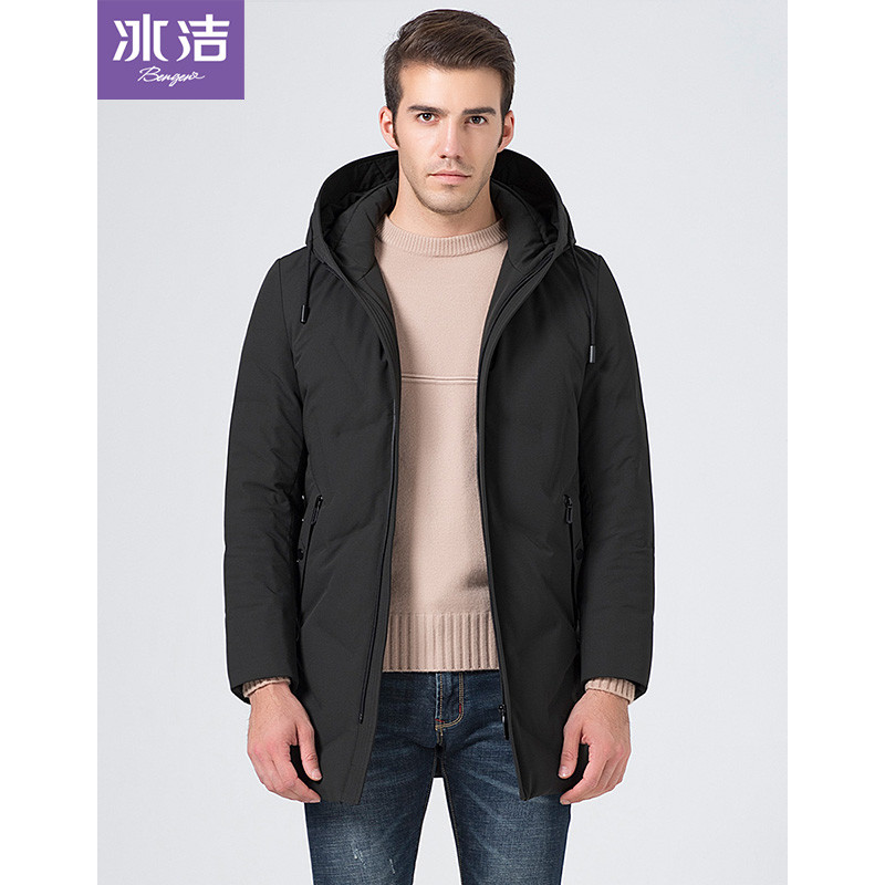 冰洁羽绒服男中长款帅气休闲青年男士冬季外套J80143007 170/88A 黑灰绿4221