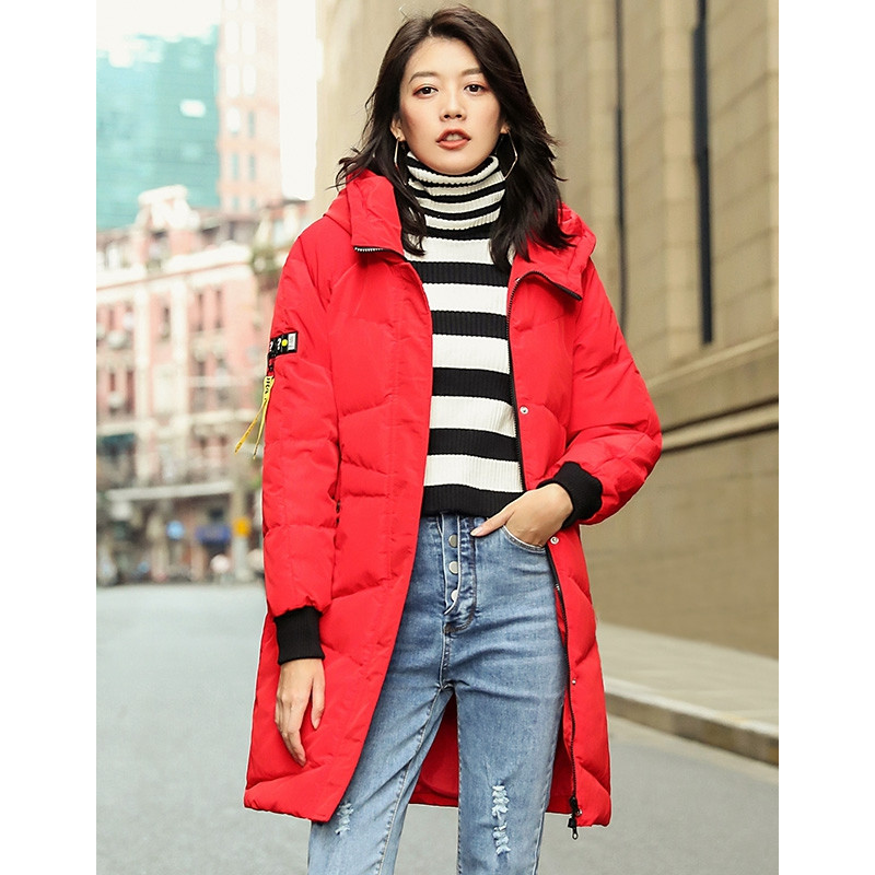 冰洁女中长款羽绒服连帽外套时尚潮流羽绒服J80142012 165/88A 烈焰红1322