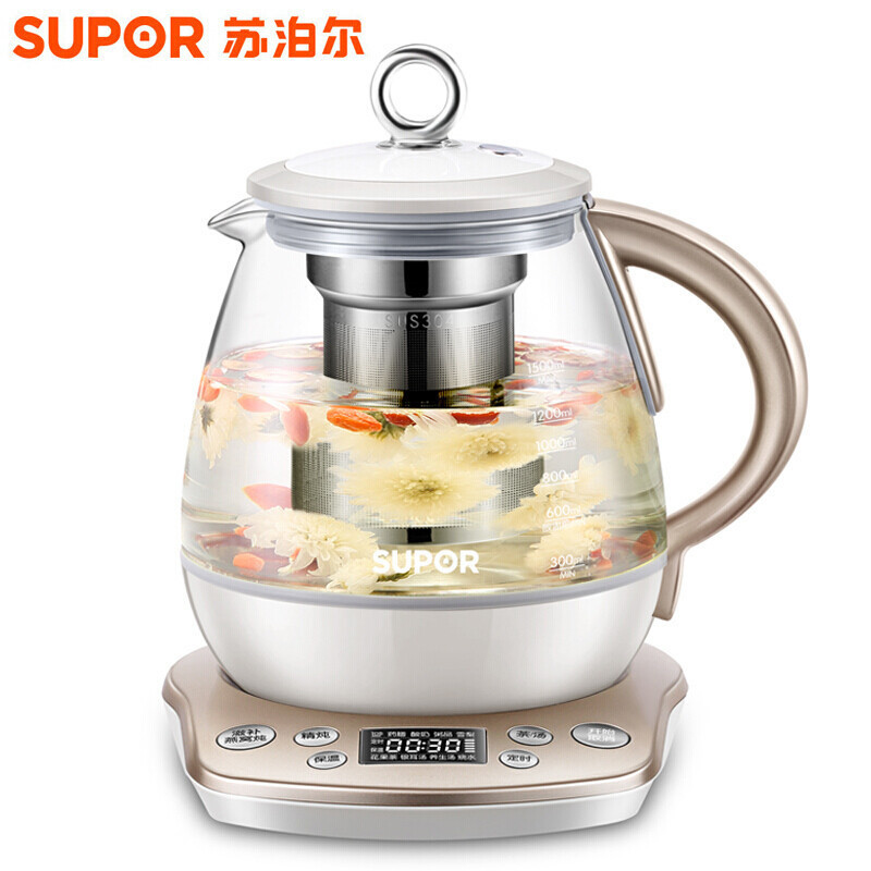 苏泊尔（SUPOR）SW-15S35A养生壶电水壶家用花茶壶煮黑茶隔水炖燕窝养生壶1.5L 电热水壶 金色