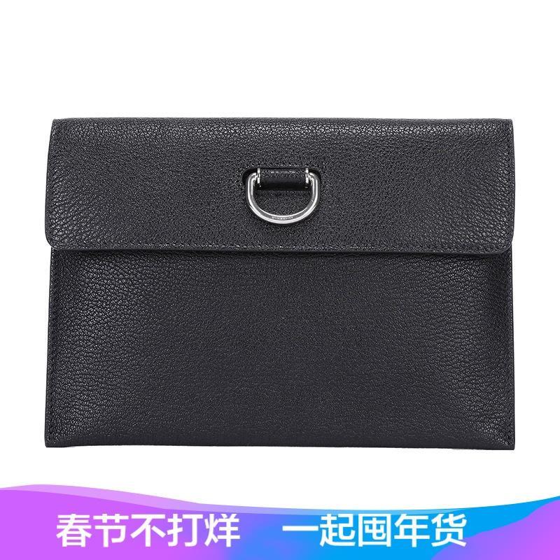 Burberry 博柏利 女款皮质D型环收纳袋手拿包 40766581-黑色