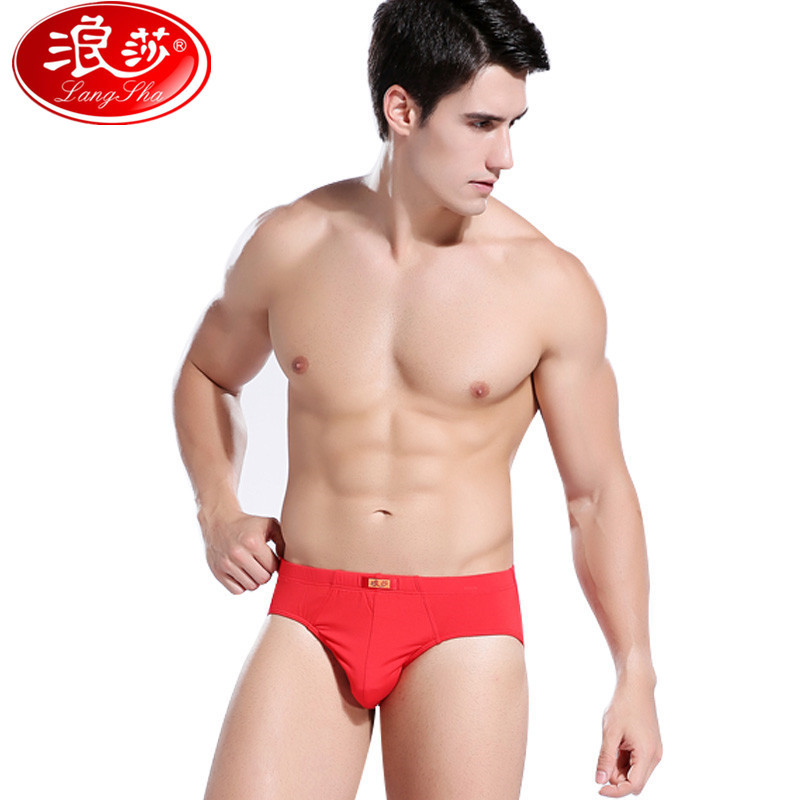 浪莎langsha男士内裤男中腰本命年吉祥喜庆大红短裤裤头2条 185/3XL（适合腰围2.6-2.7尺） 纯棉三角裤/2条/喜庆大红