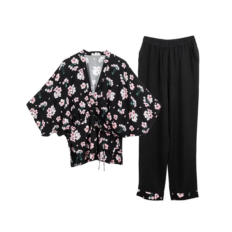 阪织屋睡衣女春夏款短袖棉感套装日系甜美可爱家居服可外穿 粉色 M