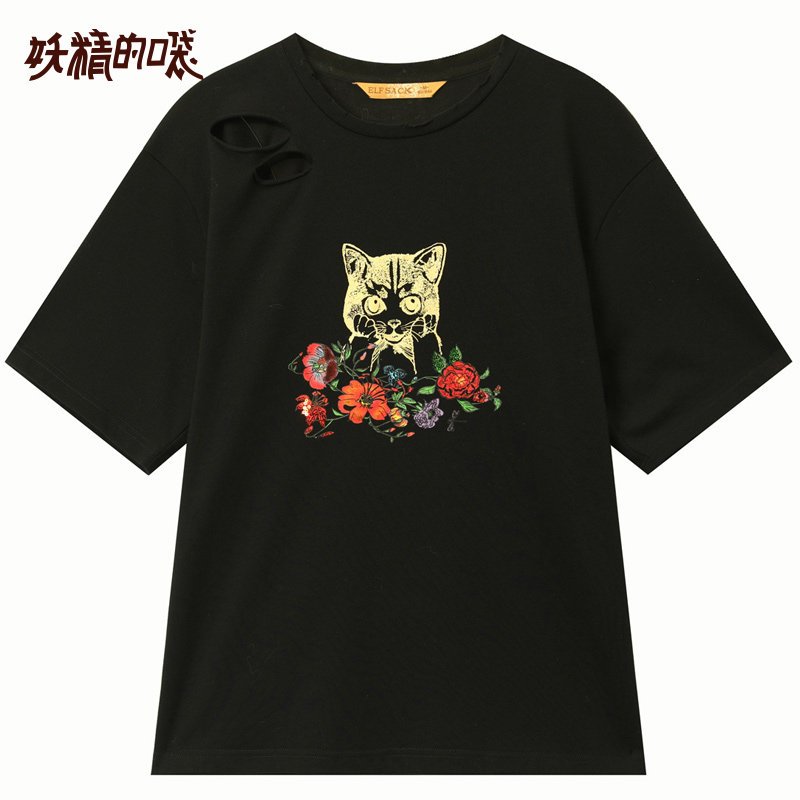 妖精的口袋猫策天下春季短袖T恤_1 S 小黑猫