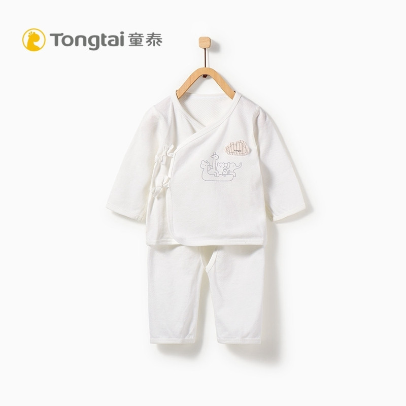 童泰TONGTAI初生儿和服内衣套装0-3个月男系带上衣裤子两件套 52cm 白色
