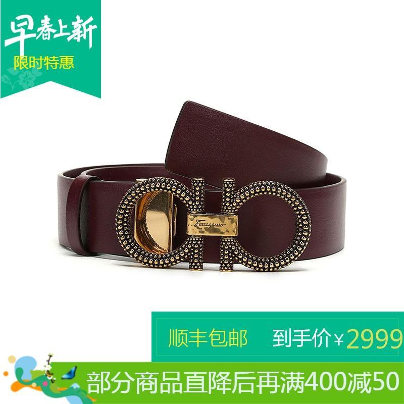 Salvatore Ferragamo 萨瓦托·菲拉格慕 女士牛皮复古板扣式皮带腰带 23B579 0694276-酒红色 90cm