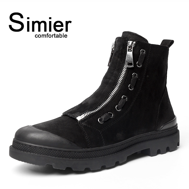 斯米尔(Simier)春季秋季马丁靴男潮短靴中帮中筒靴男士靴子马丁靴工装靴高帮男鞋 黑色 43码