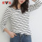 yaloo/雅鹿2019春夏新款女式时尚条纹T恤韩版修身内搭白T 白底黑条 S
