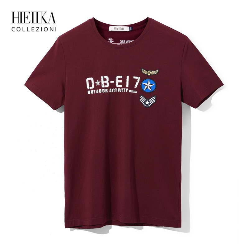 Hieiika海一家男装2019夏季个性时尚趣味字母印花短袖T恤 175/92A/L 暗红花纹70