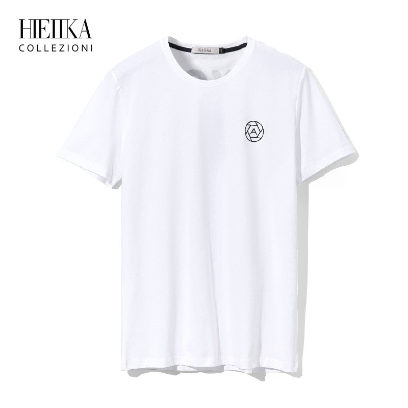 Hieiika海一家男装2019夏季简约纯色时尚印花短袖T恤_1 170/88Y/M 米白花纹T3