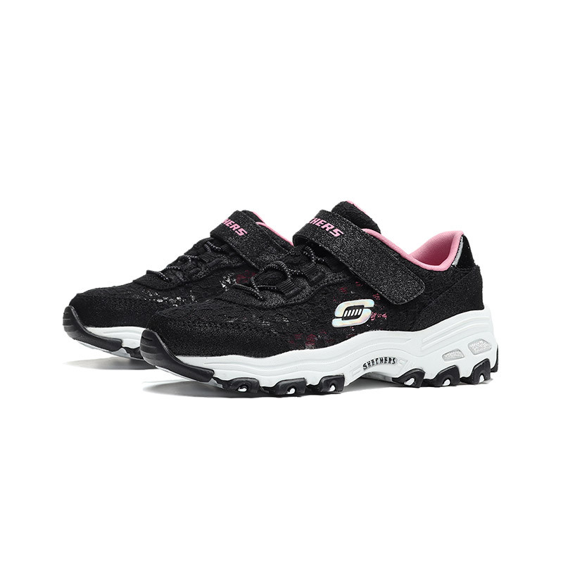 斯凯奇女大童休闲鞋D LITES时尚蕾丝魔术贴运动鞋664086L 664086L/BKPK黑色+粉红色 30码/适合脚长185mm