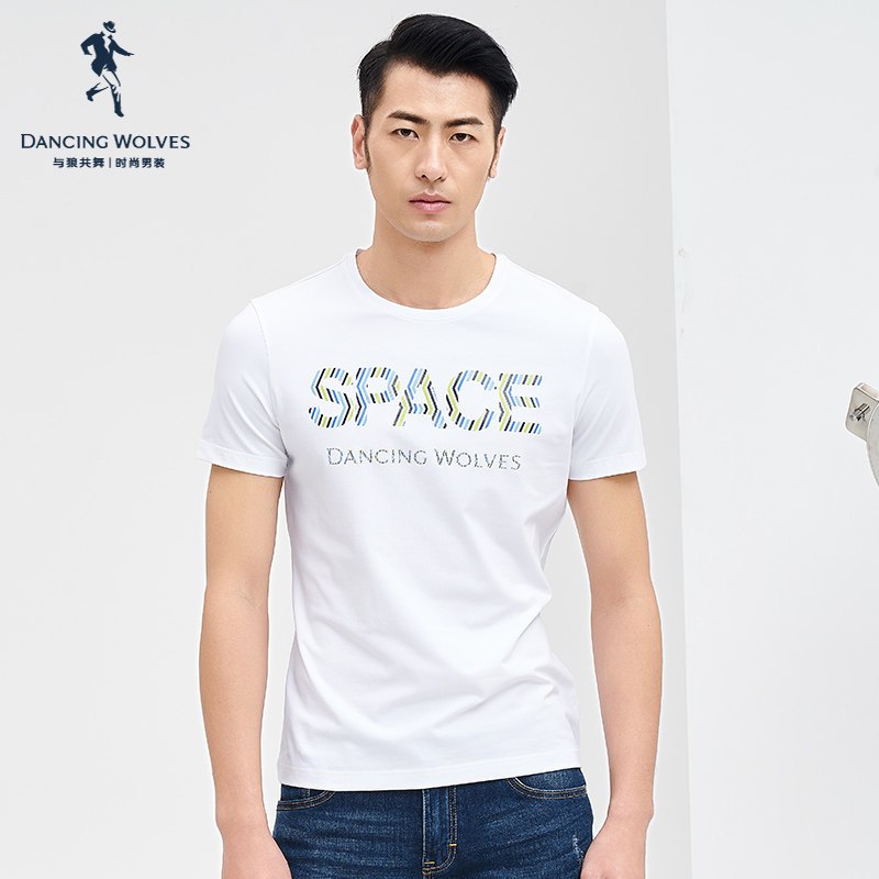 清仓特卖/与狼共舞男装短袖T恤夏季时尚印花舒适修身青年上衣男DZ_1 160/80A 101藏青
