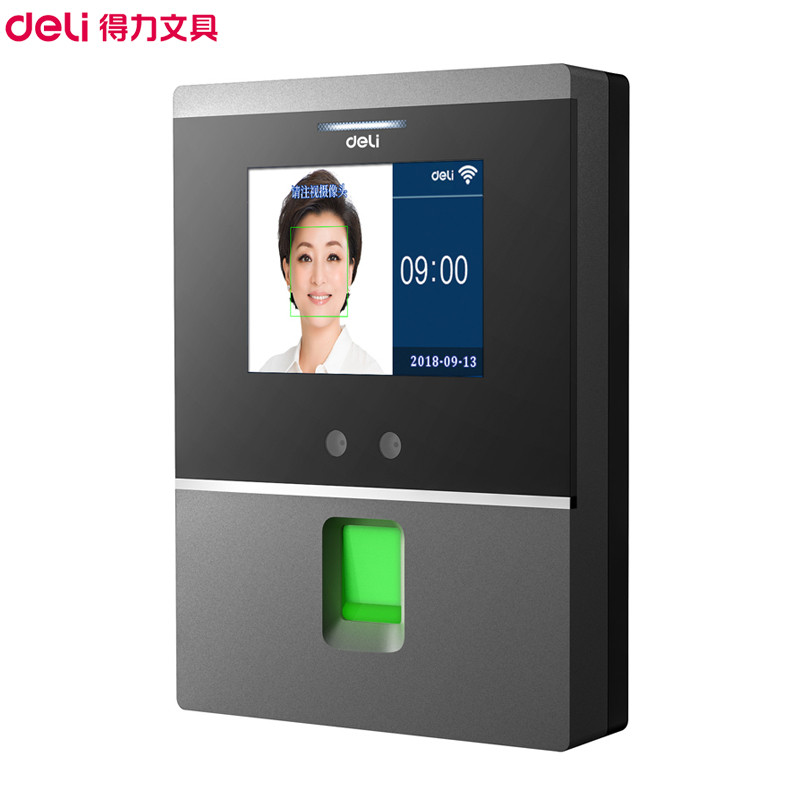 得力(deli)D3人脸指纹识别式彩色屏混合考勤机(银灰) wift云考勤 签到机 打卡机 人脸指纹云考勤机