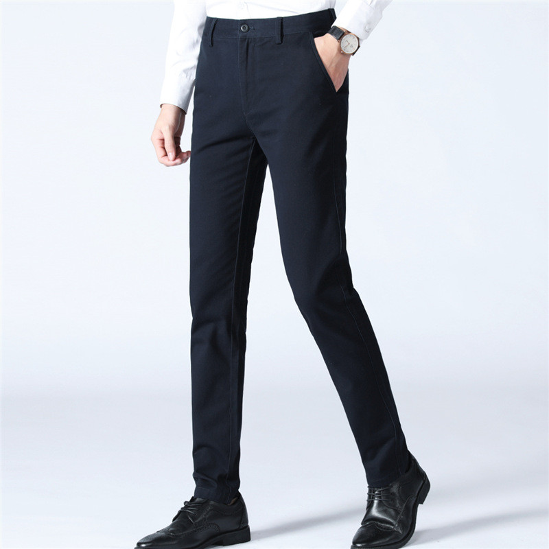 【自营】杰米克 基础百搭休闲裤男舒适商务休闲棉质纯色直筒裤男士休闲裤 藏青 32