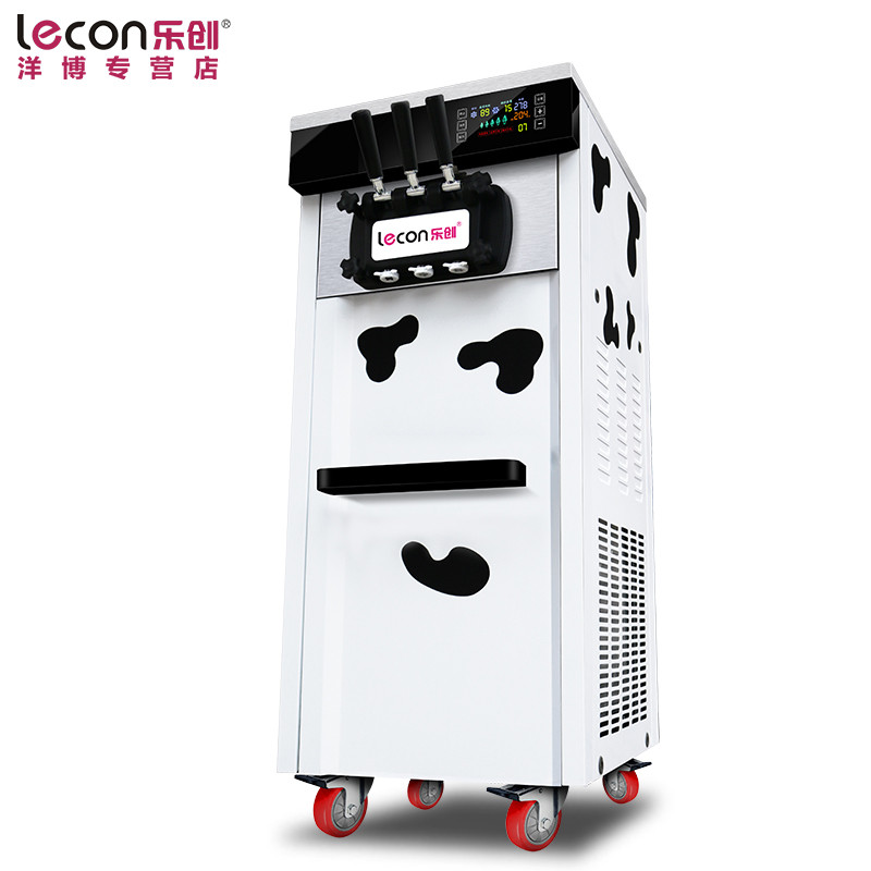 lecon/乐创 立式冰淇淋机商用 雪糕圣代机甜筒 冰激凌机冰激淋机 全自动不锈钢 落地式奶牛白触控屏款
