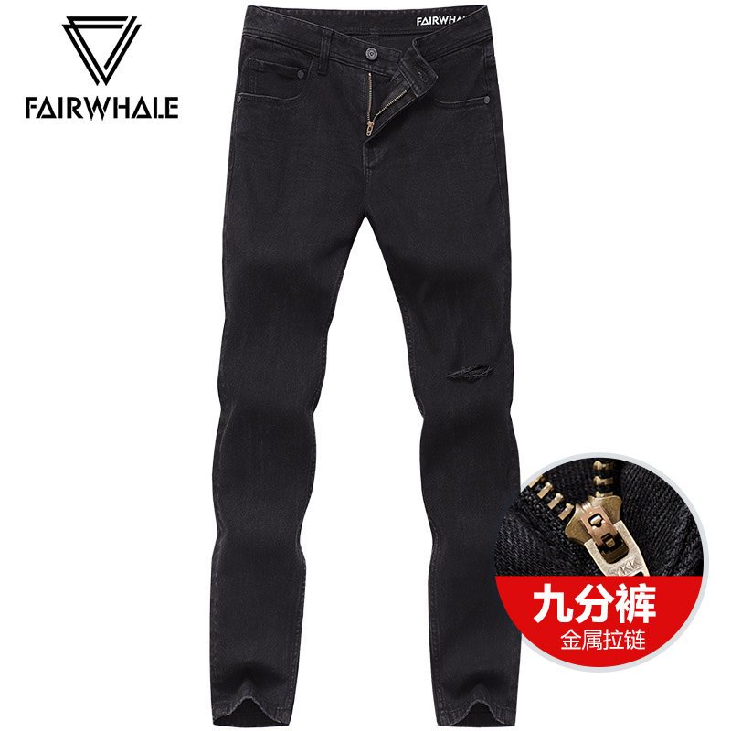 马克华菲牛仔裤男九分2019夏季男士新款修身小脚裤子男裤9分男装 29 黑色