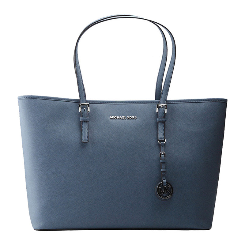 MICHAEL KORS Jet Set Travel金属吊饰拉链牛皮女士单肩包 30T5STVT2L 牛仔蓝色