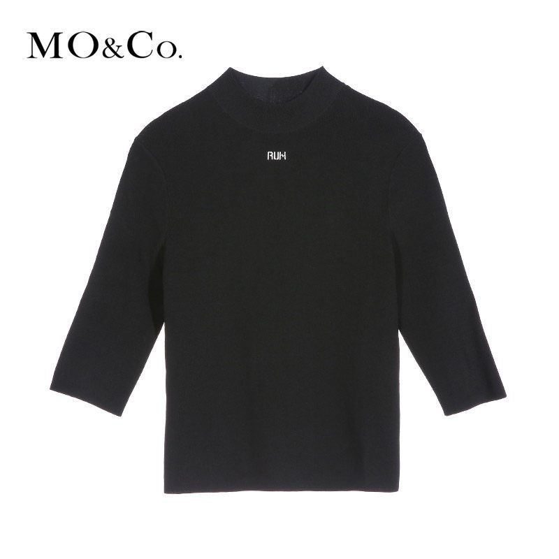 MOCO半高领中袖套头针织衫女打底衫上衣moco M/165 黑色