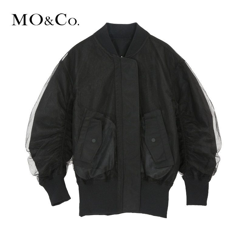 MOCO2018春季正反两穿纱棒球外套摩安珂_1 XS/155 黑色