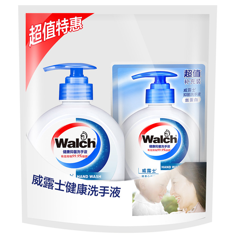 威露士健康抑菌洗手液丝蛋白525ml+袋装250ml