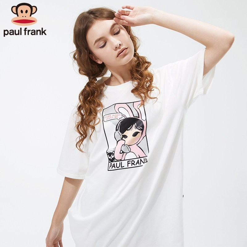 PaulFrank/大嘴猴运动T恤女短袖宽松健身服透气跑步速干上衣 XL 白色