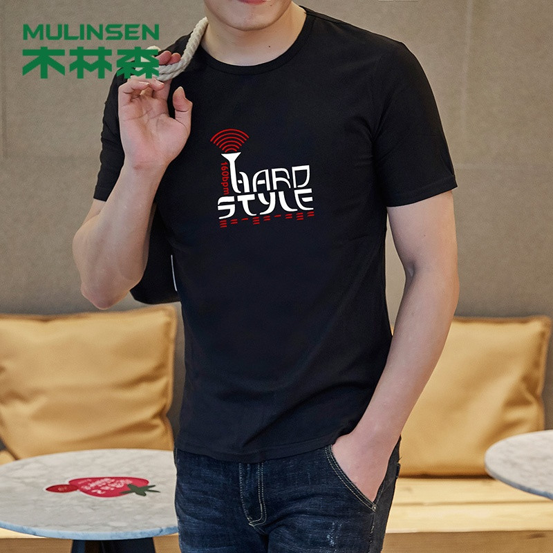 木林森(MULINSEN)夏季短袖T恤男韩版潮流打底衫男半袖男装涤纶潮牌丅上衣服 XD16黑色 2XL