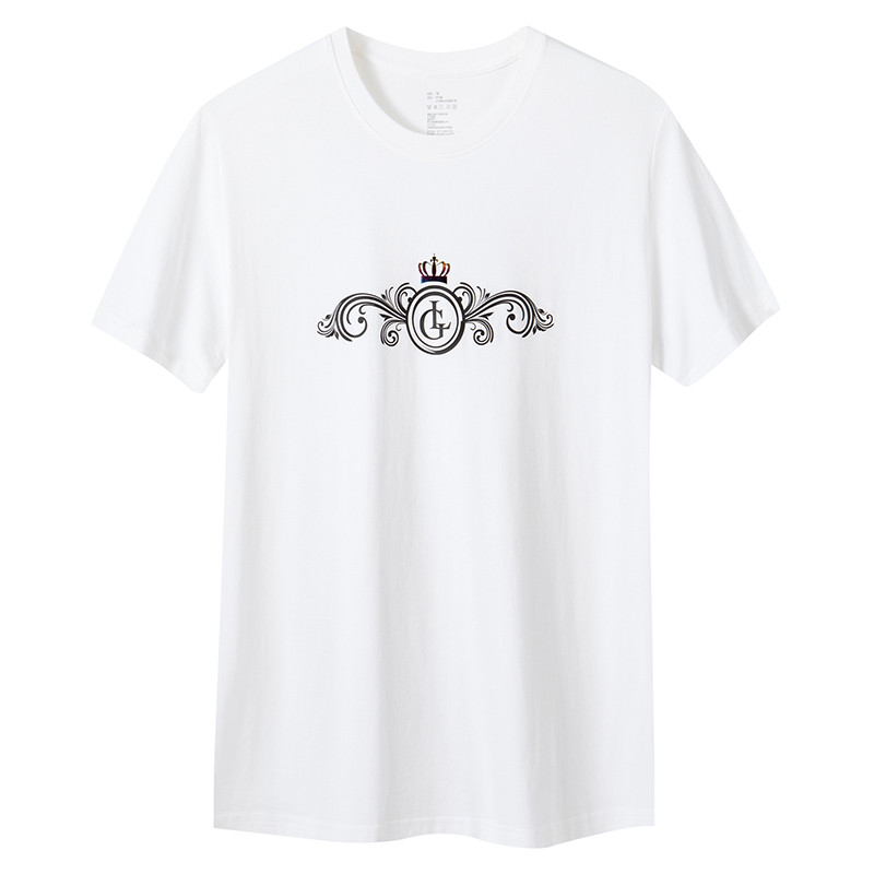 袋鼠(DAISHU) 2019夏季新品 青年男士多色舒适简约印花休闲圆领短袖T恤 DS11 180 105白色