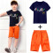 儿童男童夏季套装 2019新款男孩短袖中大童宝宝夏装运动两件套童装 160 W款灰+蓝裤
