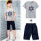 儿童男童夏季套装 2019新款男孩短袖中大童宝宝夏装运动两件套童装 160 W款灰+蓝裤