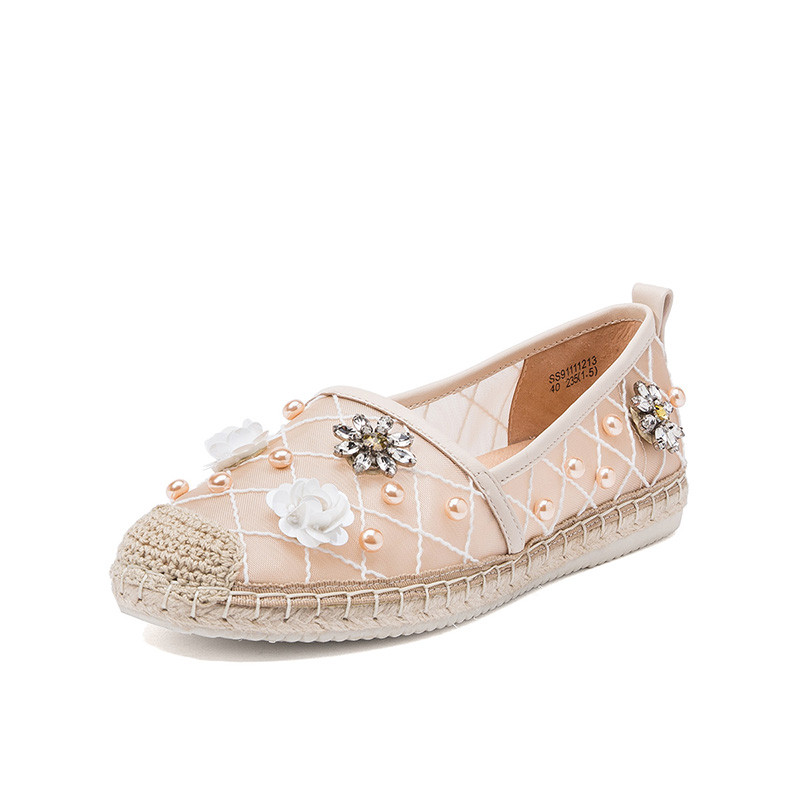 星期六(ST&SAT)2019年新品水钻装饰圆头平底休闲渔夫鞋单鞋女SS91111213 38码 白色