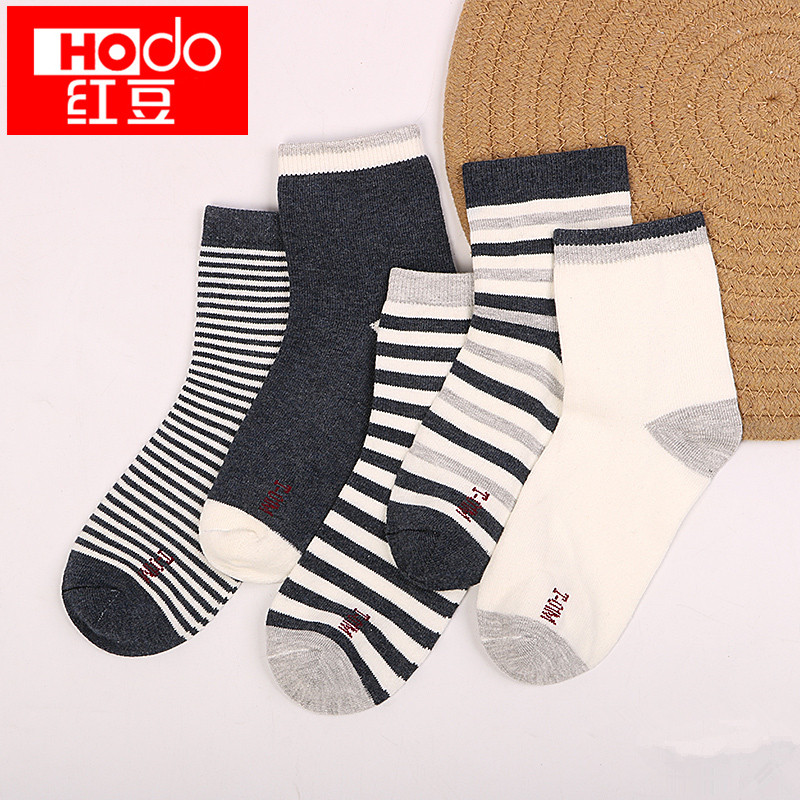 红豆(HODO)2019年夏季A类棉质居家儿童短袜其他学生宝宝四季男童儿童袜子5双装_1 4-7岁 705组合1