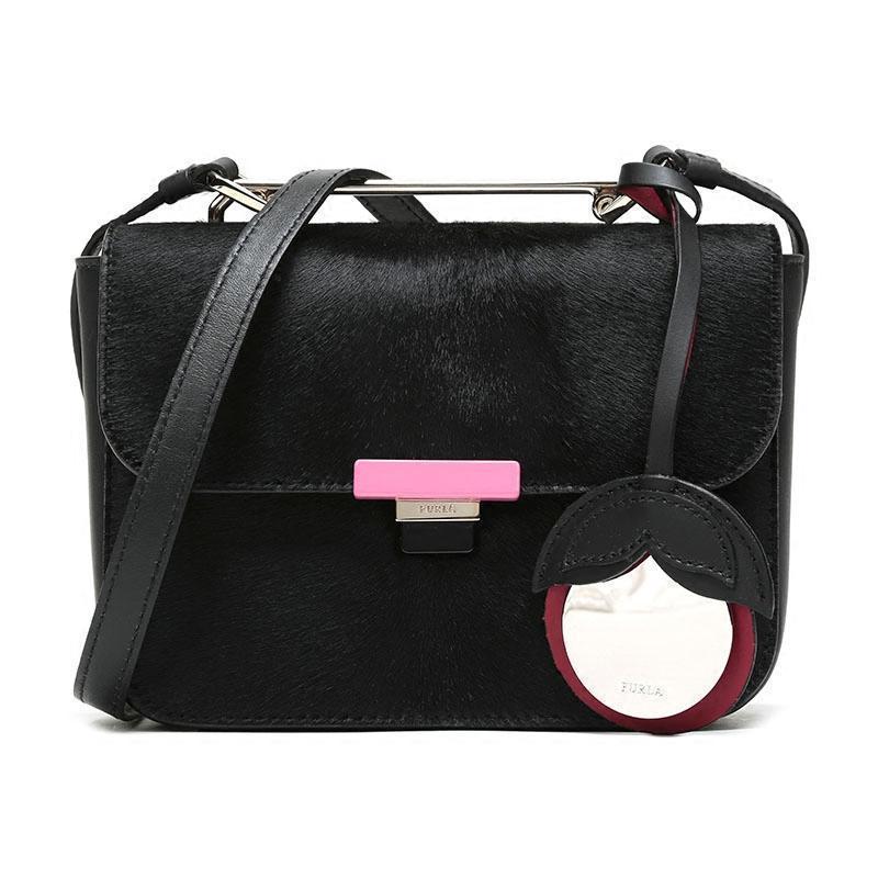 FURLA 芙拉 ELISIR 女士系列毛皮/皮革手提包单肩包 B BMX6 CFR 920945-黑色多色拼色