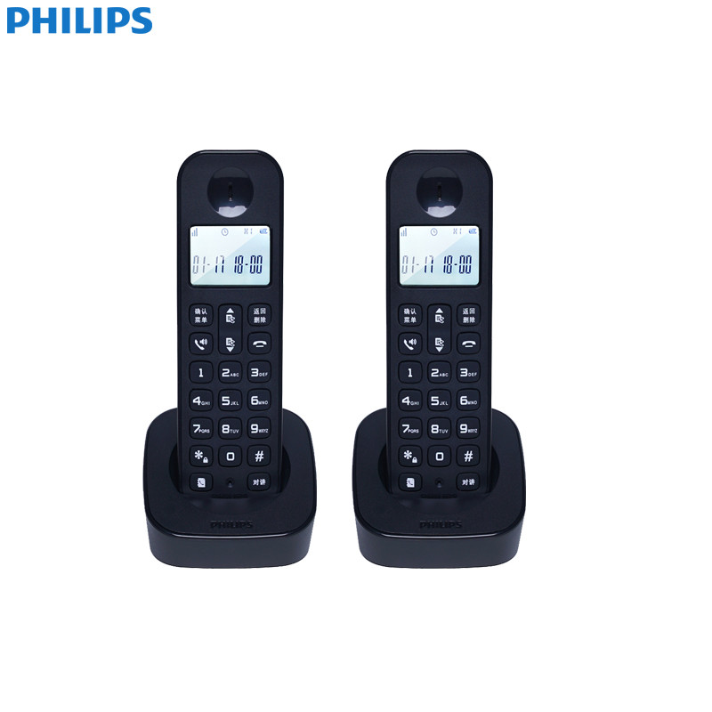 飞利浦(Philips) DCTG160DUO 数字无绳电话机双子机/商务办公/普通家用/来电显示电话机（黑色）