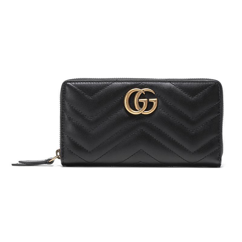 GUCCI 古驰 女士 GG Marmont 皮革长款钱包钱夹 443123 DTD1T 1000-黑色
