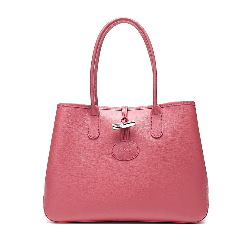 Longchamp 珑骧 女士ROSEAU系列牛皮中号手提单肩包 2686 871 882-桃红色