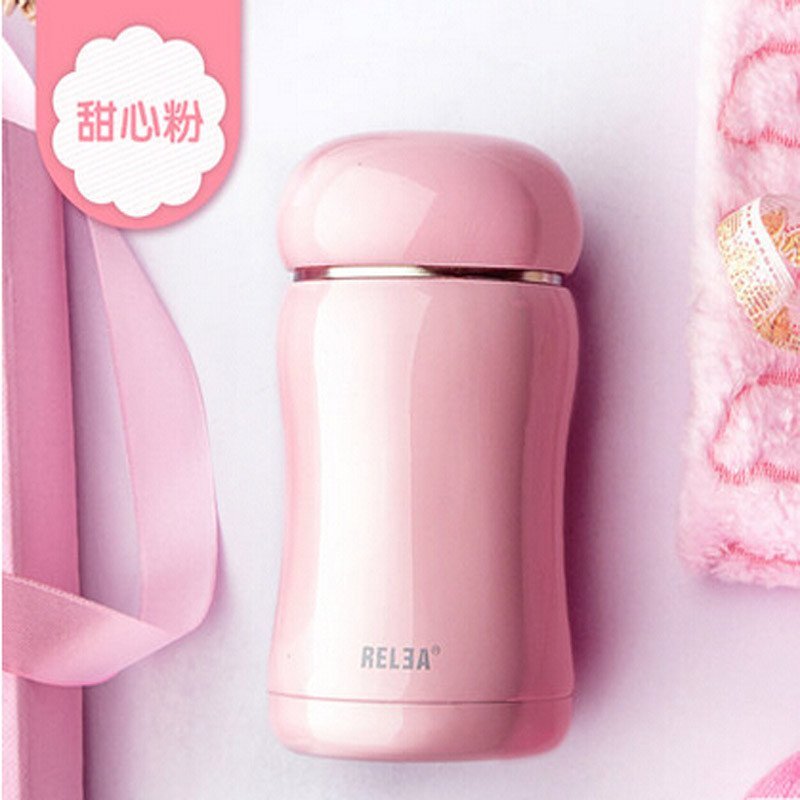 物生物(RELEA)保温杯不锈钢水杯创意可爱水杯子男女士学生儿童泡茶杯_1 甜蜜粉