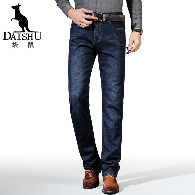 袋鼠(DAISHU) 2019春夏新品 中年舒适棉弹商务直筒牛仔裤 JQ2259802G50 30 蓝色